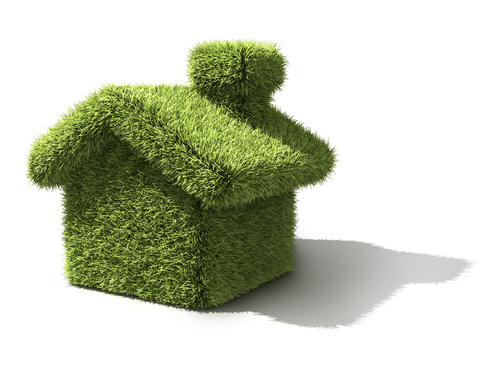 Cartoon grass house to represent green building