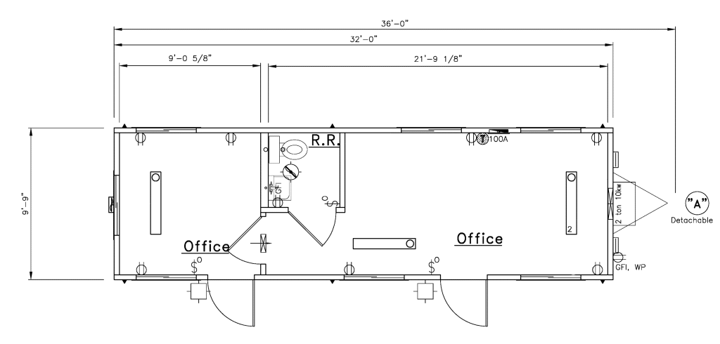 triumph modular 10' x 36' with Restroom Office Trailer Floor Plan