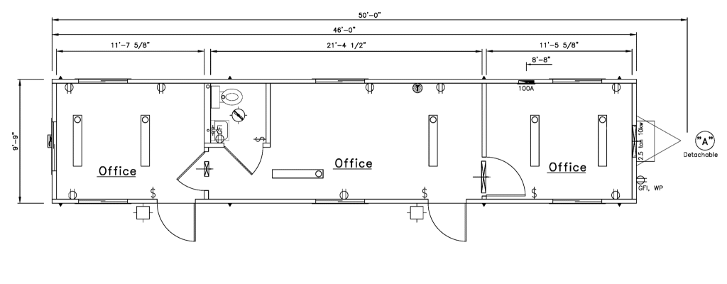 triumph modular 10' x 50' Office Trailer Floor Plan with optional Restroom