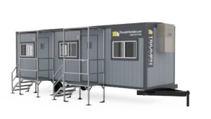 photo of 8x32 mobile office trailer with stairs