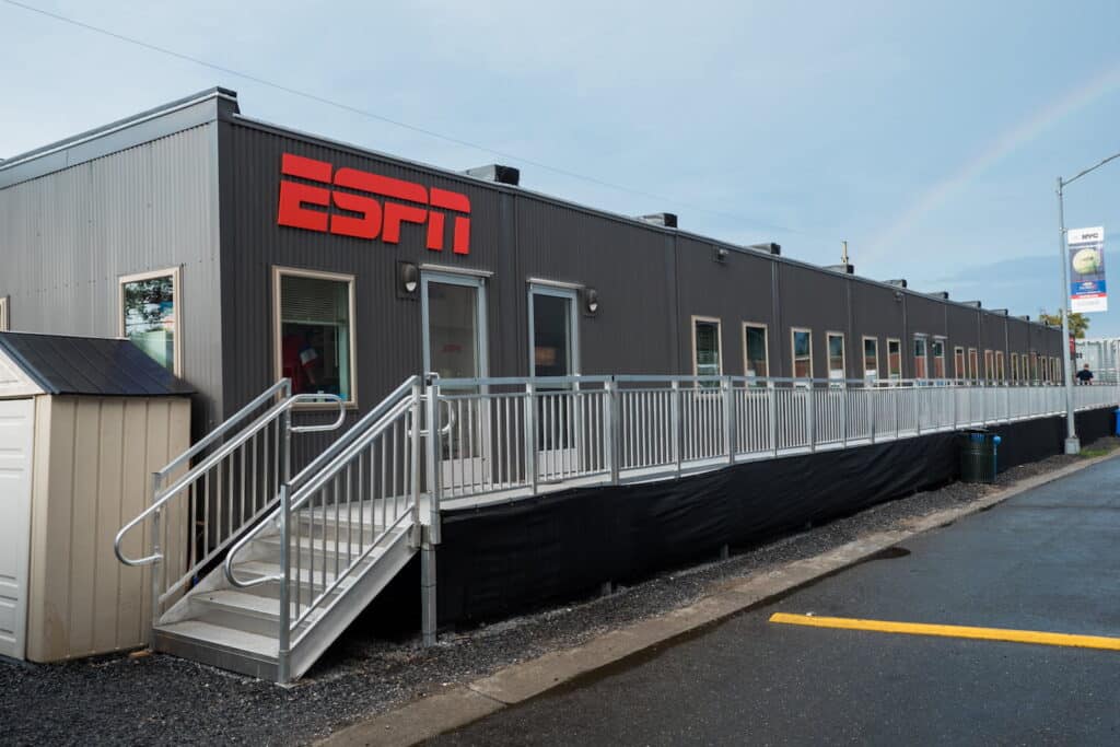 Modular Building with stairs and a deck for ESPN