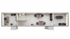 12' x 64' office trailer with Workstation, Bistro, Breakroom, and Reception Solutions