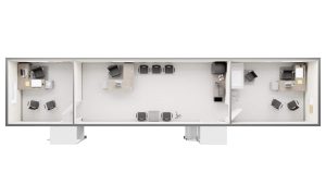 12' x 60' office trailer with Office, Reception, Planning, and Bistro Solutions