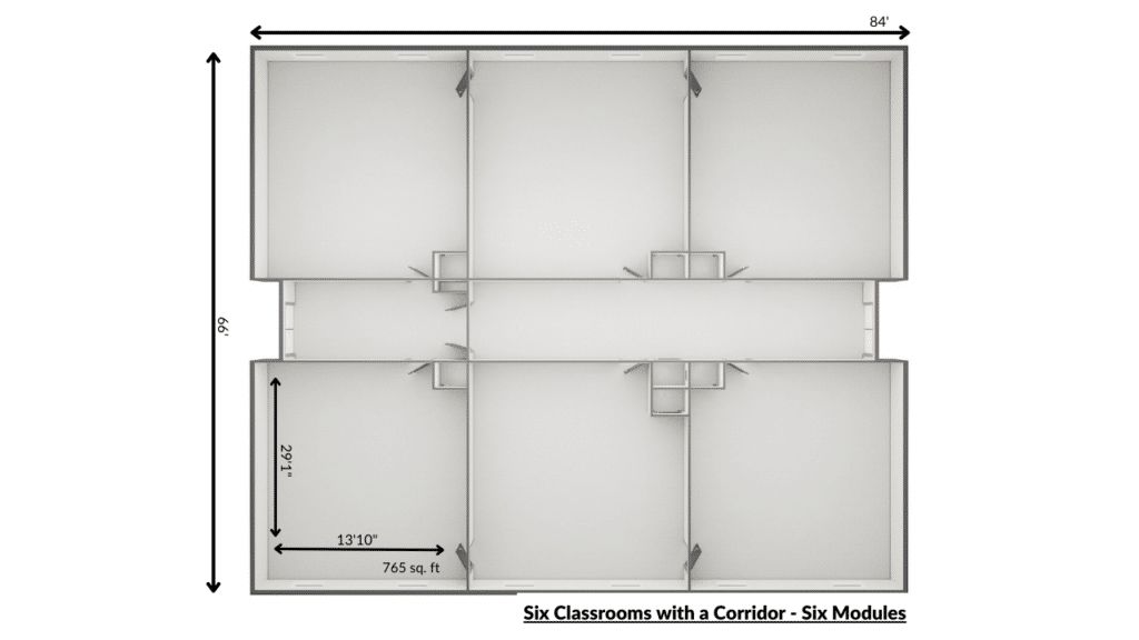 Six classrooms with a corridor