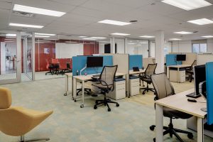 Tufts University open work area in the modular building