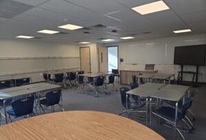 Interior classroom with desks