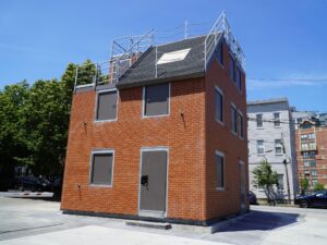 Exterior image of Cambridge, MA for fire department training facility with the windows and doors closed.