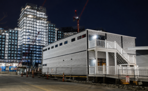 Triumph Modular silverline office building setup for WS Development at Boston Seaport