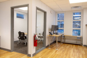interior with hardwood floors of modular office building in Boston